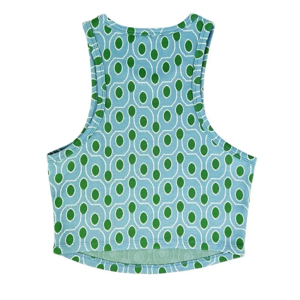 Zara Light Blue Green Dot‎ Heavy Knit Sleeveless Crop Top Tank Size Medium